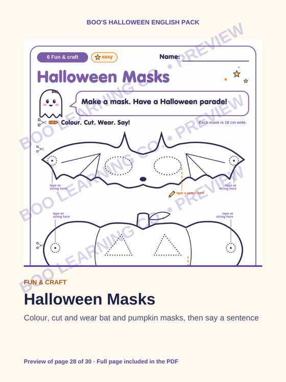 Preview: Halloween mask printable craft for children