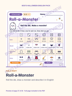 Preview: Roll-a-Monster Halloween English printable activity